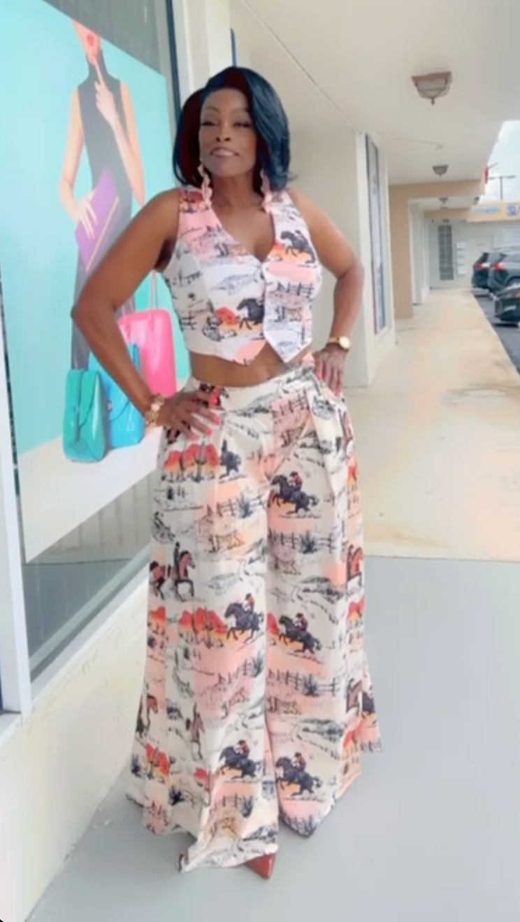 Pink Pony Wide Leg Vest Set