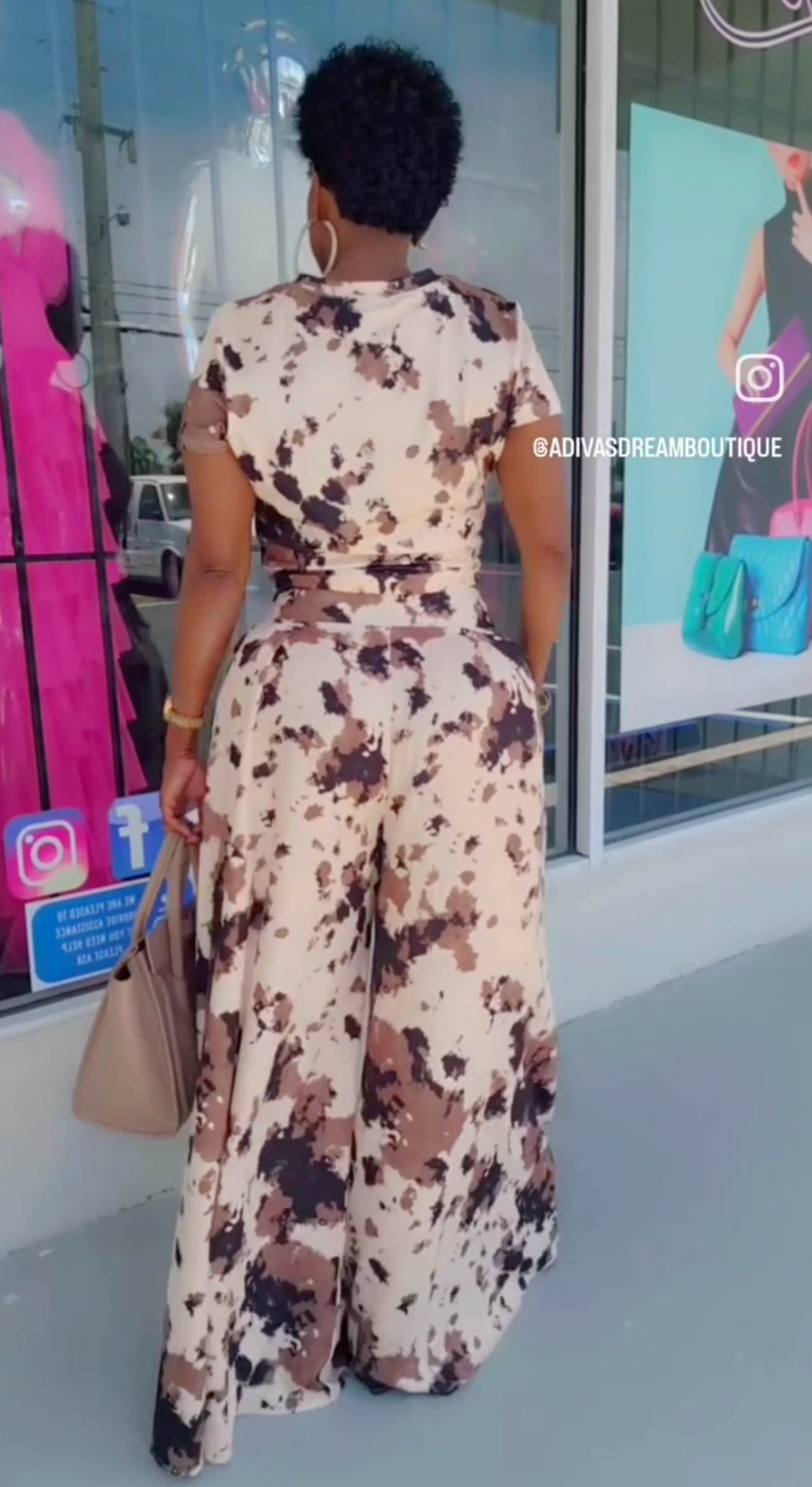 Cow Print Wide Leg Pant Set