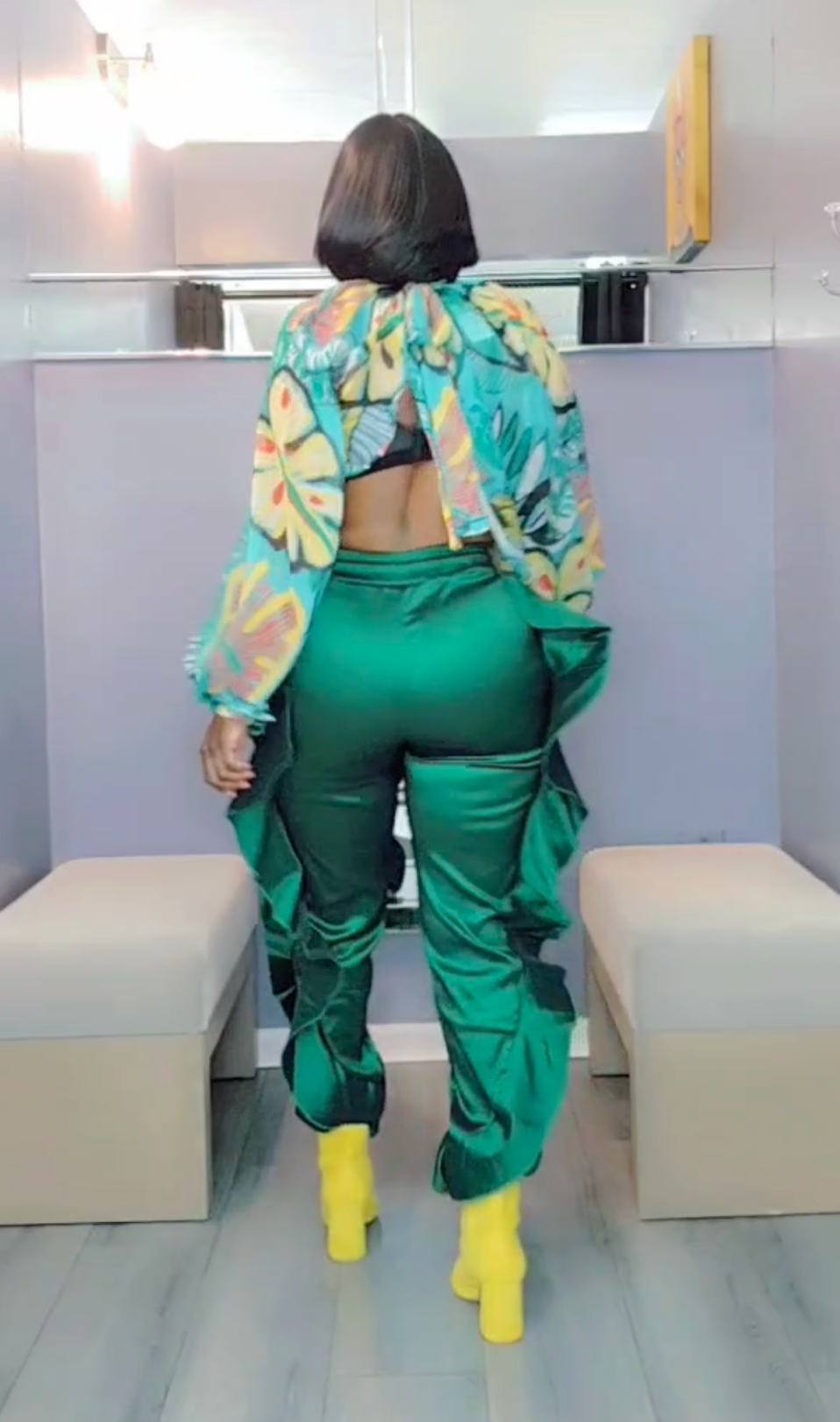 Green Ruffle Pants