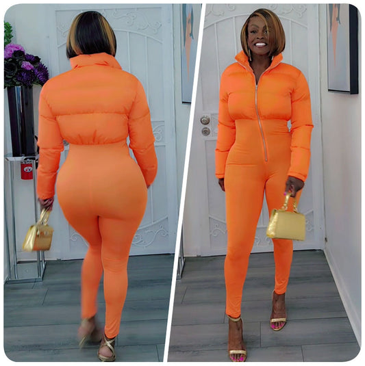Orange Puffer Jumpsuit