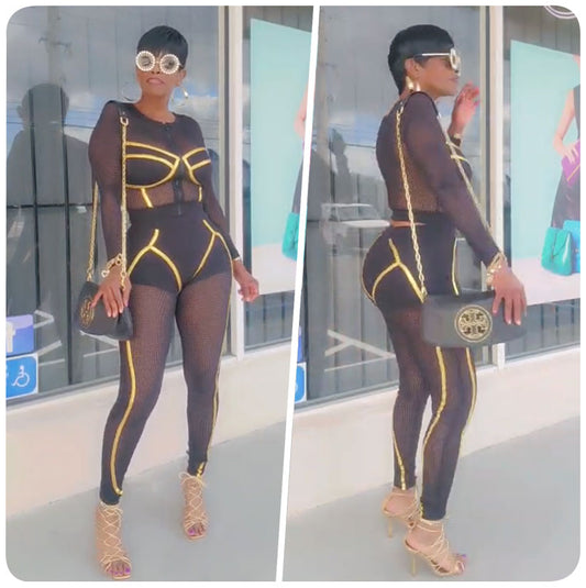 Black & Gold 2-Piece Mesh Set
